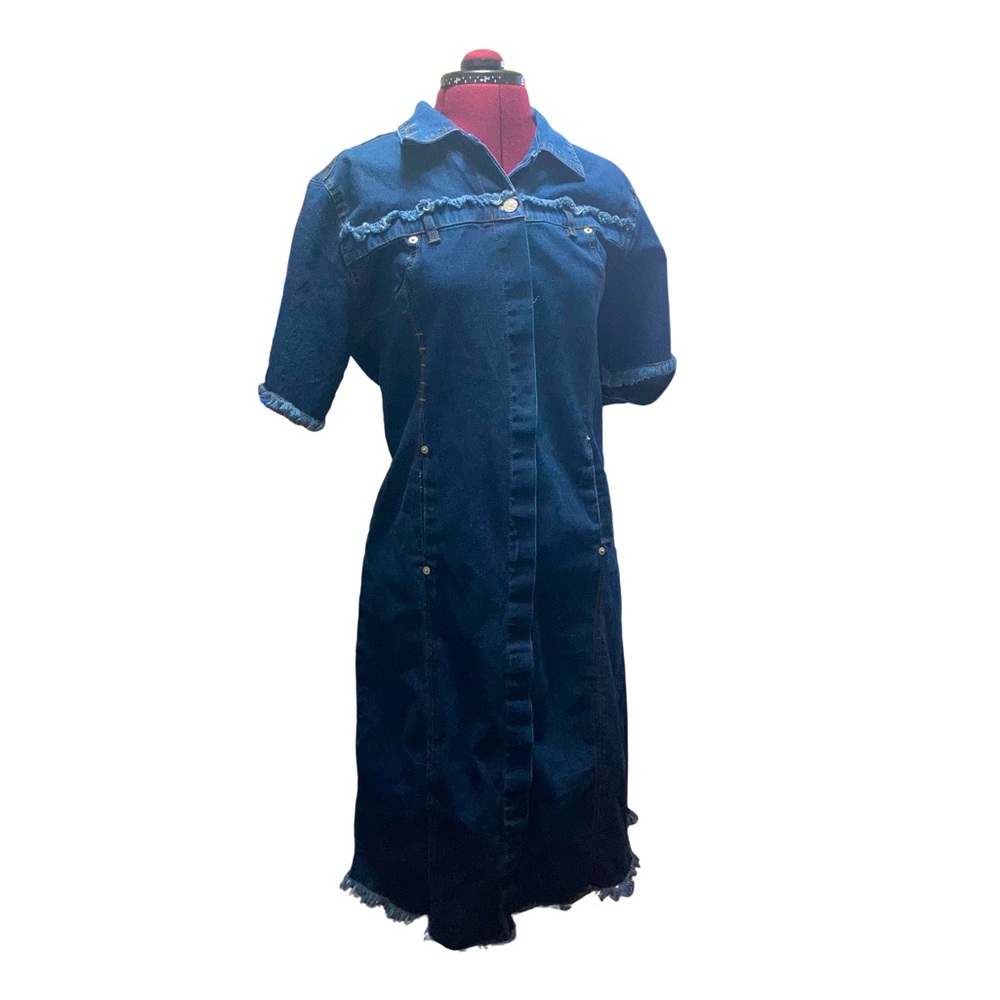 Y2K Denim Button Dress With Lace Up Back